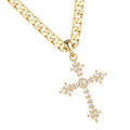 New Gold Crystal Cross Pendant 22 Inch 6mm Cuban Chain