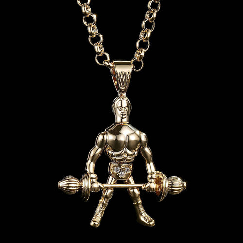 Gold Articulated Weightlifter Pendant