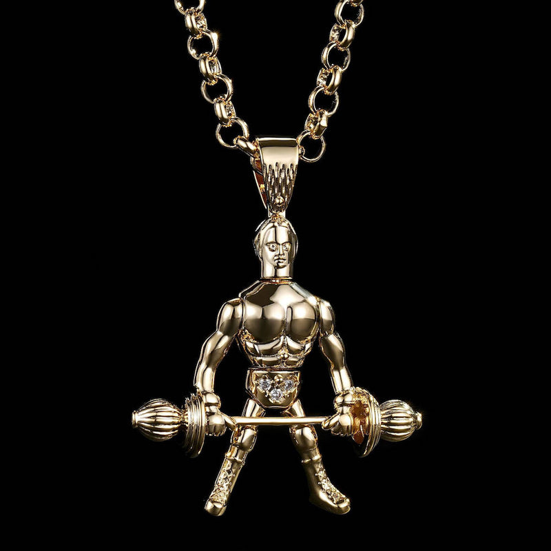 Gold Articulated Weightlifter Pendant