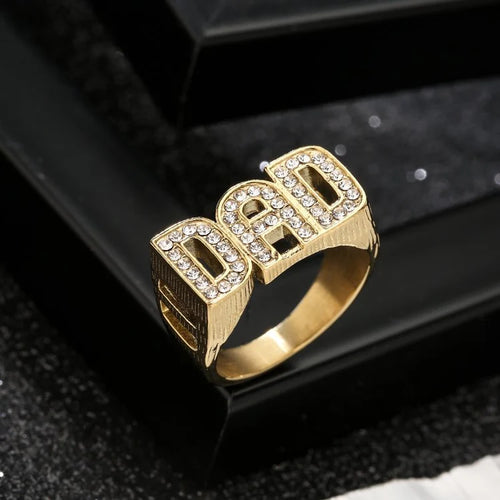 Premium Waterproof Gold Dad Ring with Stones