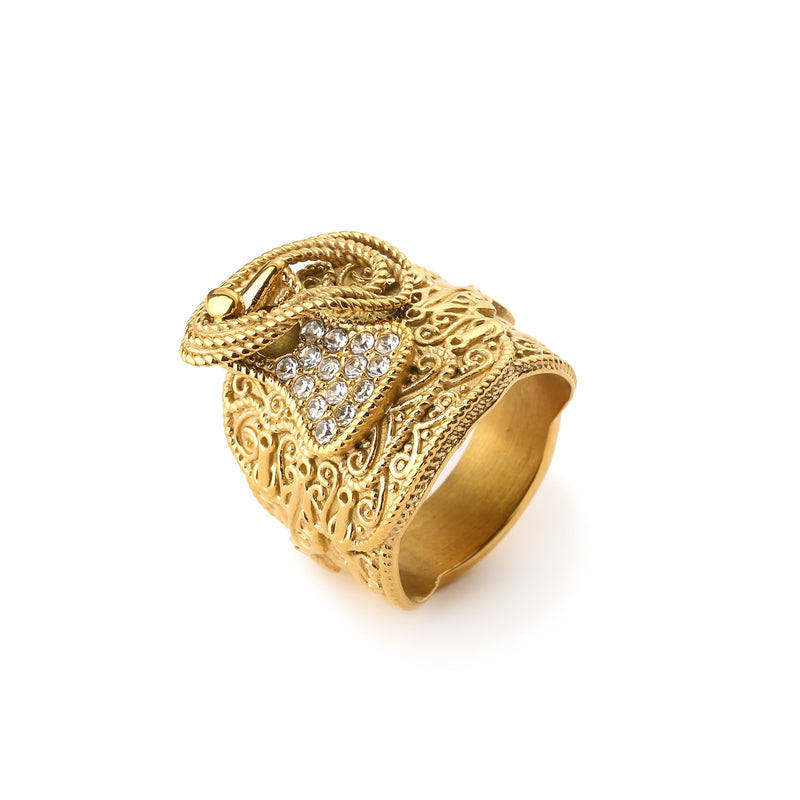 Waterproof Gold Saddle Ring with Stones with Sizes
