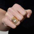 Gold Filled Saddle Ring with Stones – Size 10 (UK T) – Tarnish Resistant Statement Jewellery