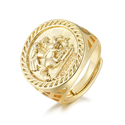 Gold St George Sovereign Ring Size Q Adjustable