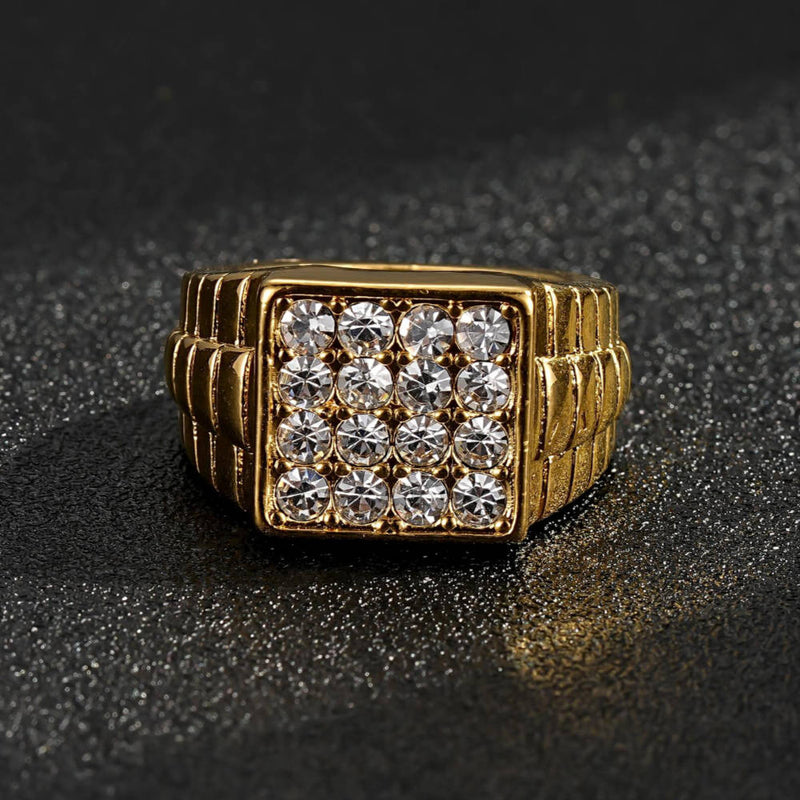 Premium Gold Waterproof Watchlink Ring with Stones