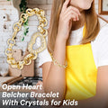 8 inch Open Heart Belcher Bracelet With Crystals