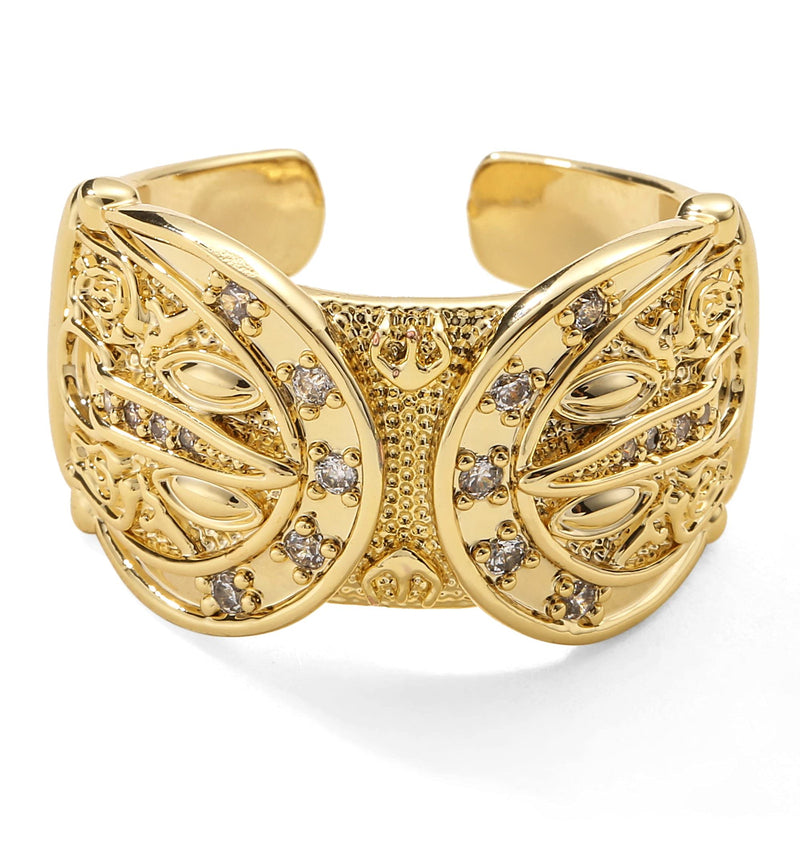 Gold Double Buckle Ring With Stones
