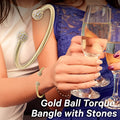 Gold Ball Torque Bangle with Stones