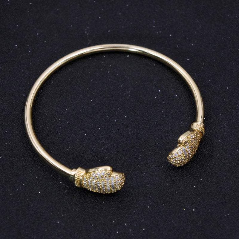 Gold Boxing Glove Torque Bangle with Stones