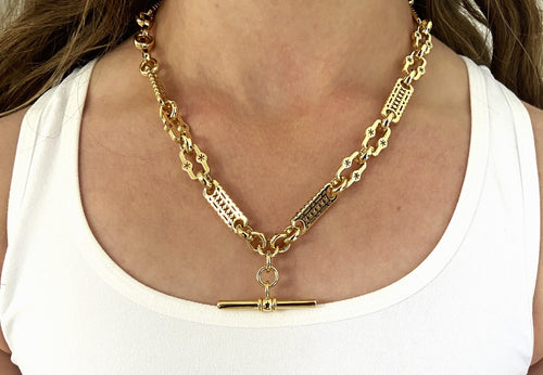 Gold Stars and Bars T-Bar Chain Necklace