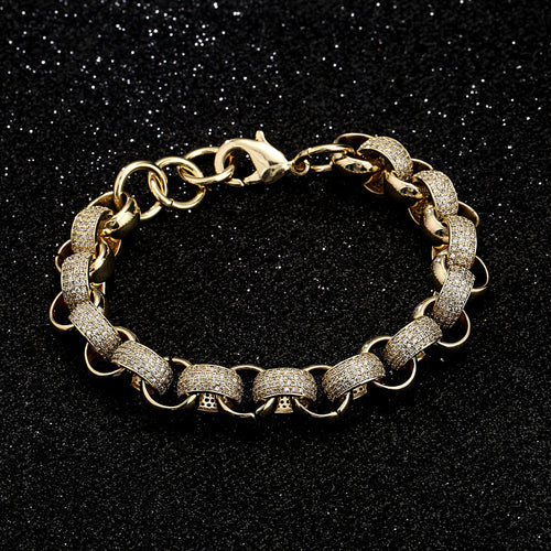 12mm Gold Alternate Pattern Belcher Bracelet with Stones