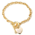 Gold Toggle Heart Bracelet Oval Links Tbar-Bracelets-Bling King-Bling King