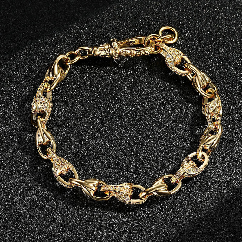 Luxury Gold 3D Tulip Bracelet with Stones and Albert Clasp