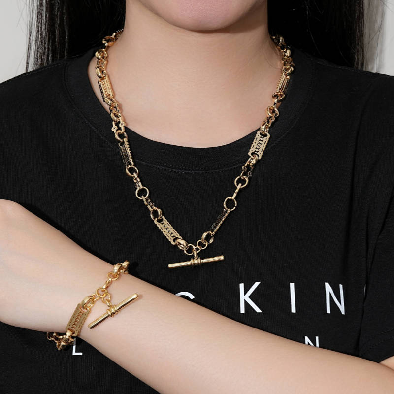 T Bar Double Belcher Link Necklace Chain Authentic 20k Yellow Gold 22