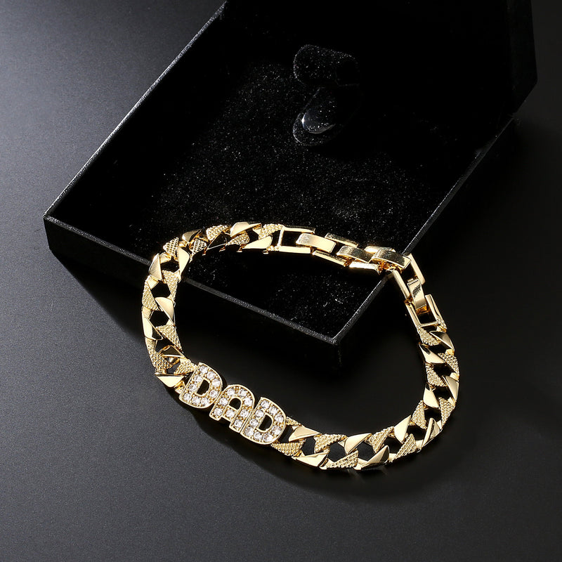 Upgraded Heavy Gold Dad Curb Bracelet with Stones