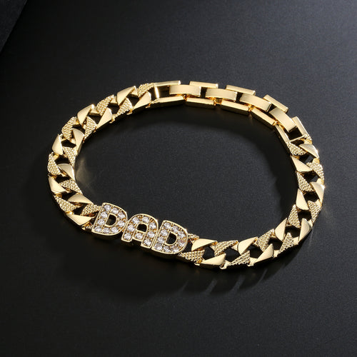 Gold Dad Curb Bracelet with Stones