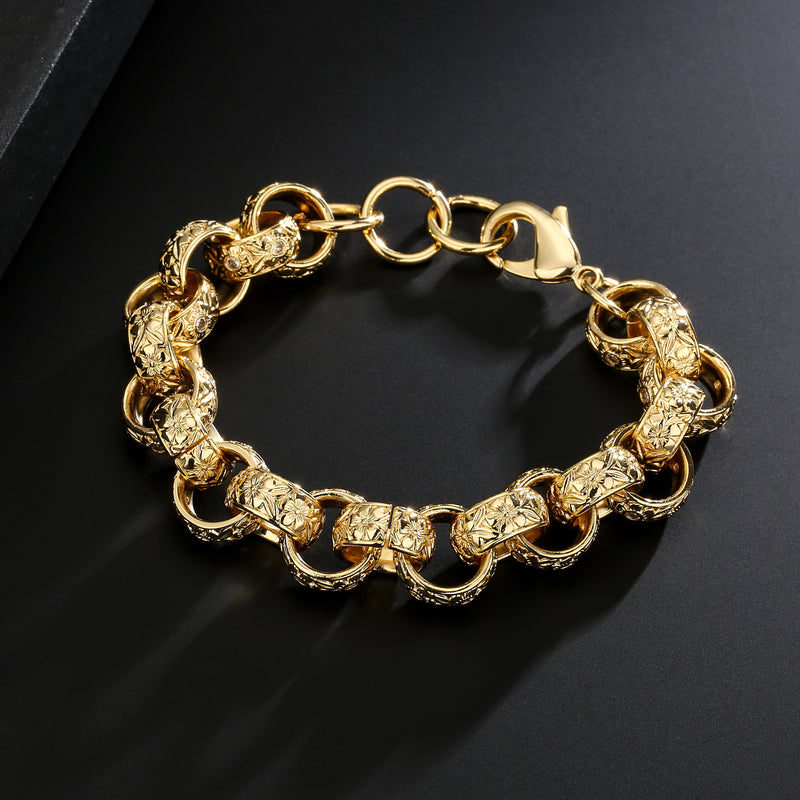 16mm Gold XXL Ornate Belcher Bracelet with Stones