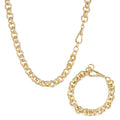 Luxury Gold 12mm Diamond Cut Pattern Belcher Chain and Bracelet with Albert Clasp Set (24 & 8 Inches)