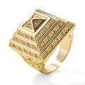 XXL Gold Pyramid Ring with Stones-Rings-The Bling King-Bling King