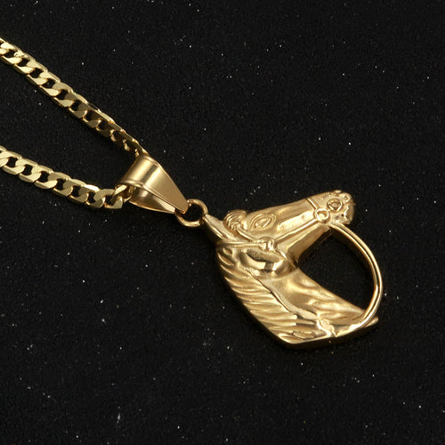 Large Gold Horse Head Pendant Necklace