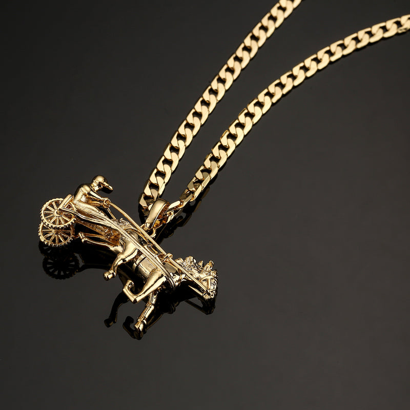 Gold Sulky Gypsy Horse Racing 3D Pendant (Chain Not Included)