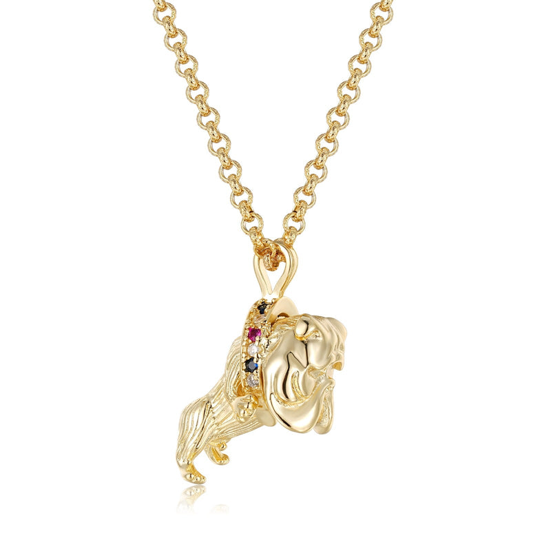 Gold Bulldog Pendant with Stones