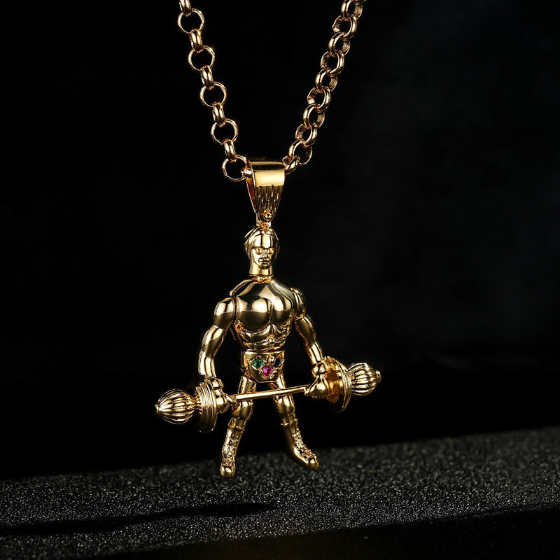 Gold Articulated Weightlifter Pendant