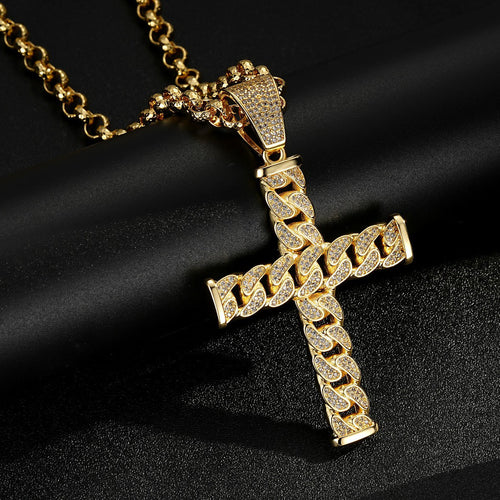 XL Gold Cross Pendant with Belcher Chain