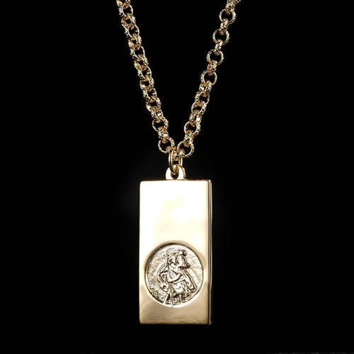 Premium Gold St Christopher Ingot Bar Pendant