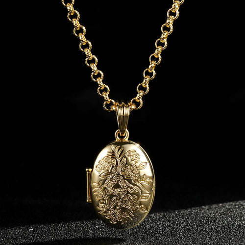 Premium Gold Oval Locket with Floral Design