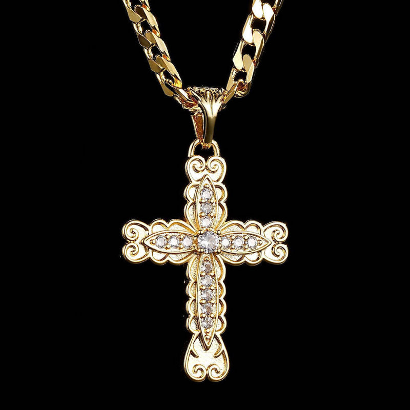 Heavy Gold Ornate Cross Pendant with Stones