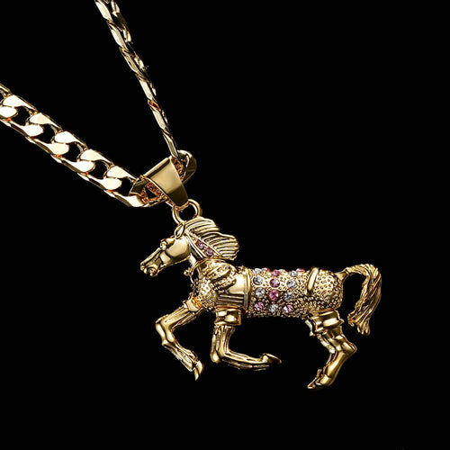 Premium Gold Horse Pendant with Stones