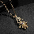Gold 3D Rag Doll Pendant Multi Coloured Stones with Belcher Chain