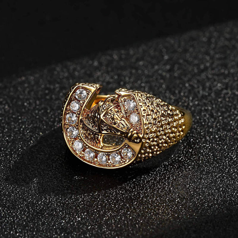 Waterproof Gold Horseshoe Adjustable Ring with Stones
