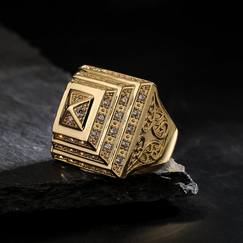 XXL Gold Pyramid Ring with Stones